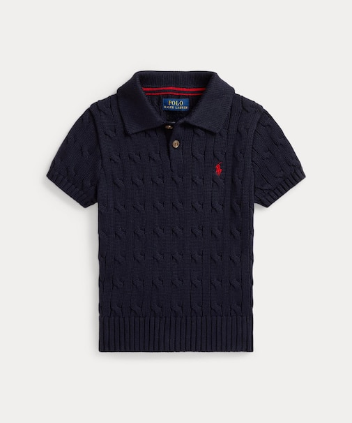 (ボーイズ 2才～7才)ケーブルニット コットン ポロカラー セーター