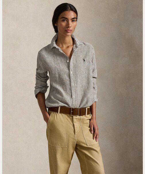 クラシック フィット ストライプド リネン シャツ