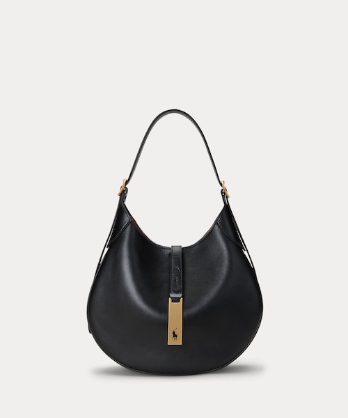 Polo IDブラックレザー ショルダーバッグ Polo ID レザー スモール ショルダー バッグ｜ポロ ラルフ ローレンの