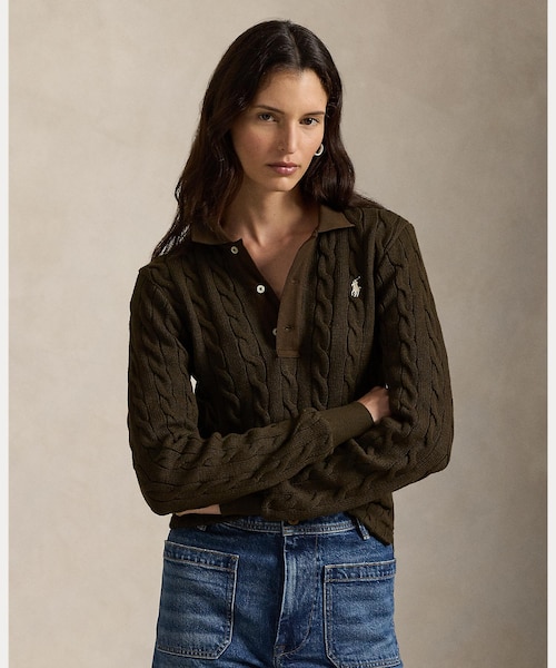 ケーブルニット コットン ロングスリーブ ポロシャツ｜ポロ ラルフ