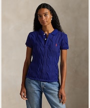 ケーブルニット コットン ポロシャツ