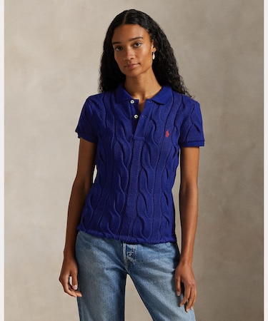 ケーブルニット コットン ポロシャツ