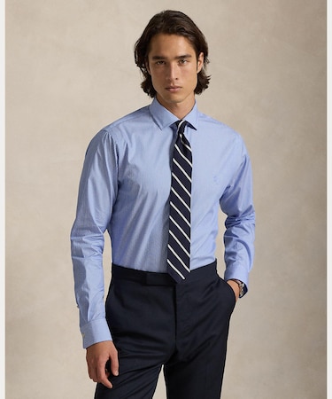 カスタム フィット ストライプド ポプリン シャツ