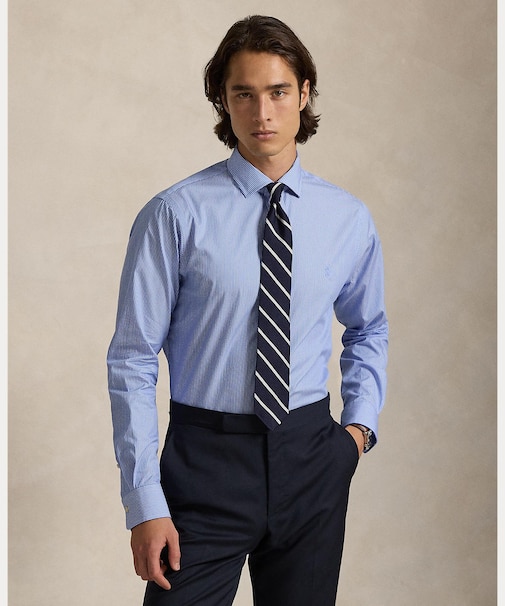 カスタム フィット ストライプド ポプリン シャツ