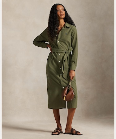 コットンリネン ベルテッド シャツドレス