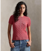 ケーブルニット コットン ショートスリーブ セーター