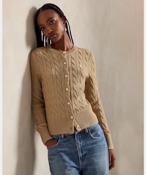 ケーブルニット コットン クルーネック カーディガン｜ポロ ラルフ