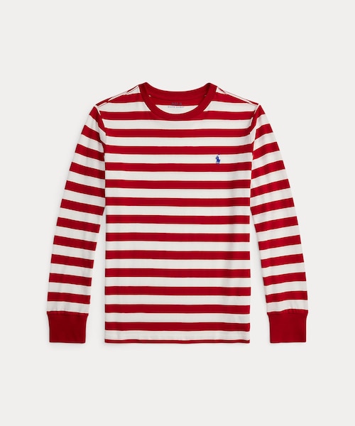 ボーイズ 8才～20才)ストライプド コットン ロングスリーブ Tシャツ