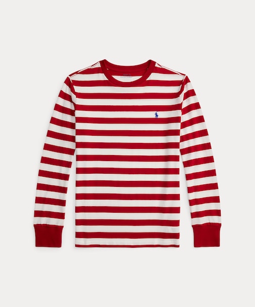 (ボーイズ 8才～20才)ストライプド コットン ロングスリーブ Tシャツ