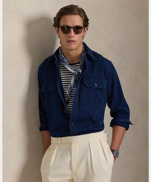 クラシック フィット インディゴ チノ ワークシャツ