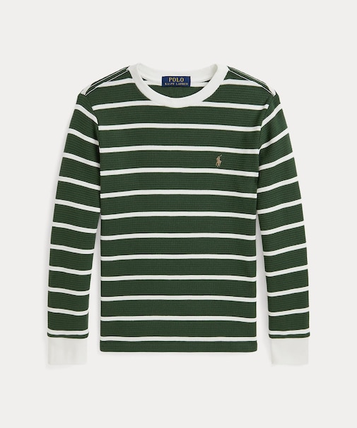 (ボーイズ 8才～20才)ストライプド ワッフル コットン ロングスリーブ Tシャツ