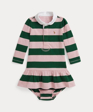 (ベビー)ストライプド コットン ラグビー ドレス & ブルマー