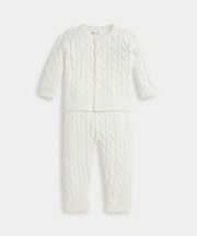 (ベビー)ケーブルニット コットン カーディガン & パンツ セット