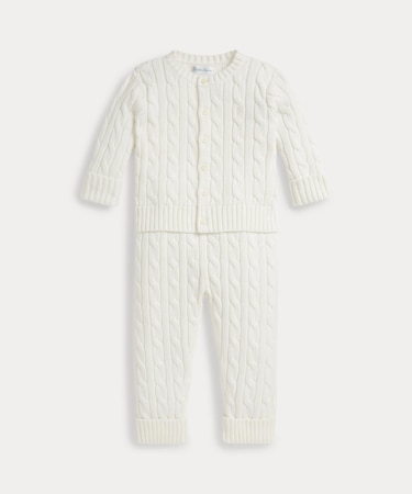 (ベビー)ケーブルニット コットン カーディガン & パンツ セット