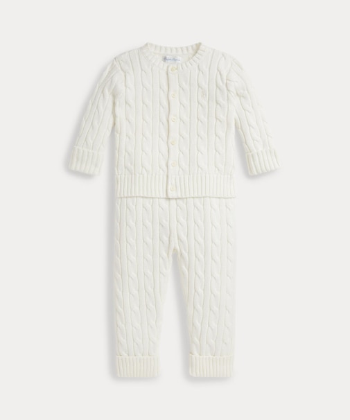 (ベビー)ケーブルニット コットン カーディガン & パンツ セット