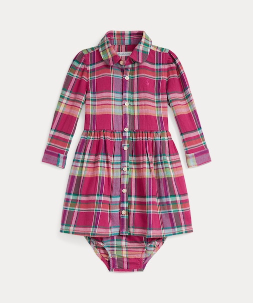 (ベビー)チェック コットン ツイル シャツドレス & ブルマー