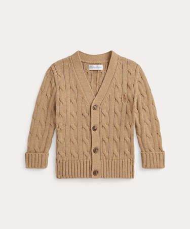 (ベビー)ケーブルニット コットン Vネック カーディガン