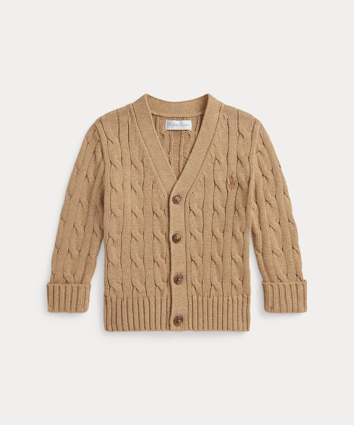 (ベビー)ケーブルニット コットン Vネック カーディガン