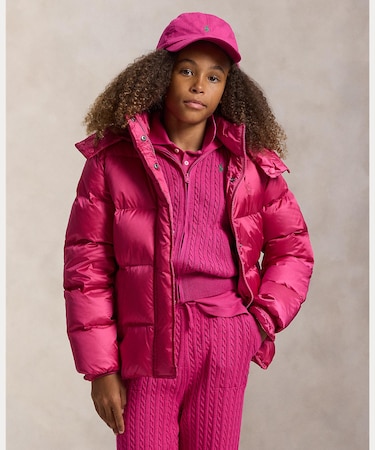 (ガールズ 7才～16才)メタリック ダウン フーデッド ジャケット