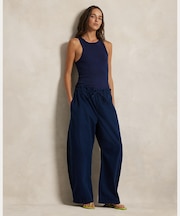 コットン カーブド テーパード ドローストリング パンツ