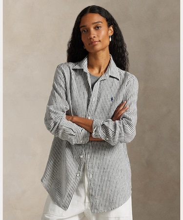 クラシック フィット ストライプド リネン シャツ