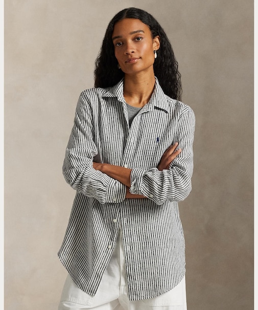 クラシック フィット ストライプド リネン シャツ