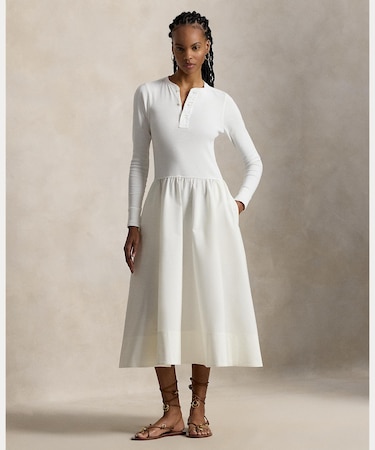 コットン ヘンリーネック ドレス