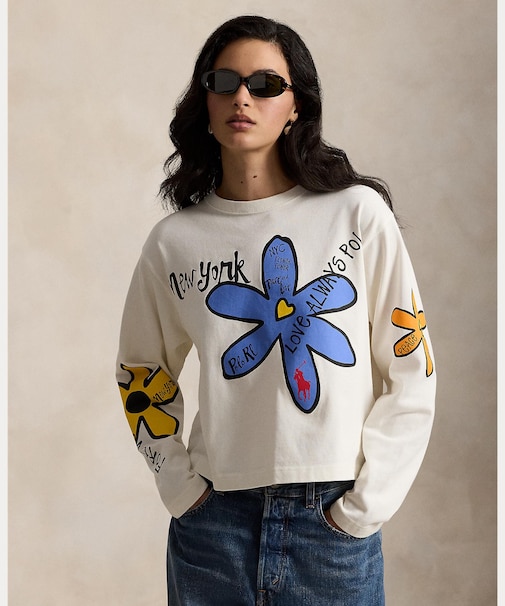 フローラル グラフィック ジャージー ロングスリーブ Tシャツ