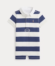 (ベビー)ストライプド コットン ラグビー ショートオール