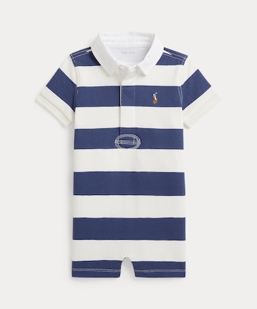 (ベビー)ストライプド コットン ラグビー ショートオール