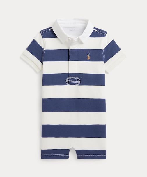 (ベビー)ストライプド コットン ラグビー ショートオール