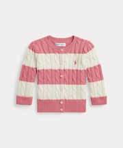 (ベビー)ストライプド ケーブル コットン カーディガン