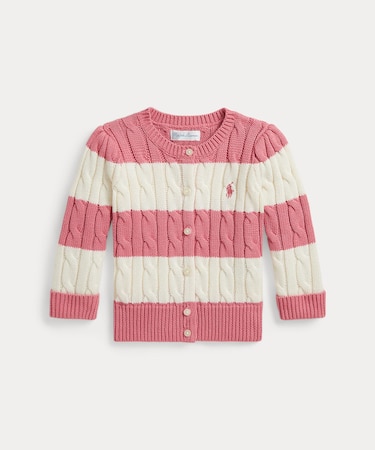 (ベビー)ストライプド ケーブル コットン カーディガン