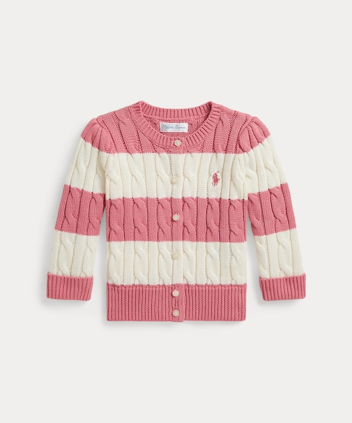 (ベビー)ストライプド ケーブル コットン カーディガン