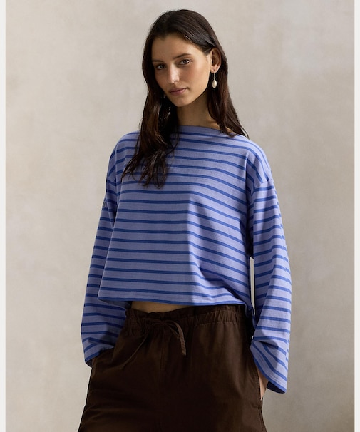 ストライプド ボートネック マリナー Tシャツ