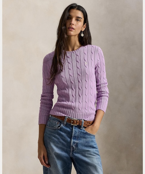 ケーブルニット コットン クルーネック セーター