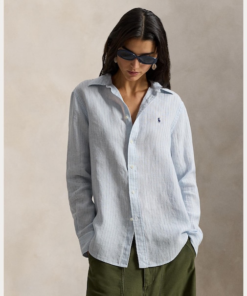 クラシック フィット ストライプド リネン シャツ