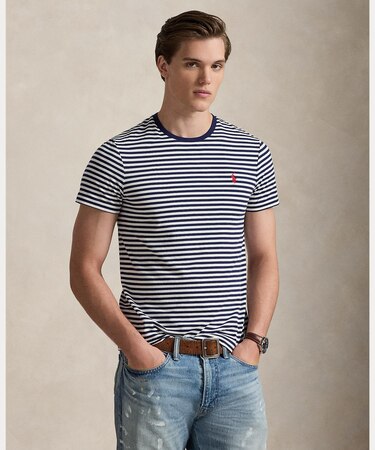 カスタム スリム フィット ストライプド ジャージー Tシャツ