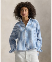 ワイド クロップド ギンガム リネン シャツ