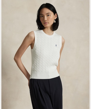 ケーブルニット コットン セーター ベスト