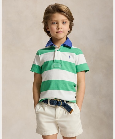 (ボーイズ 2才～7才)ストライプド コットン ショートスリーブ ラグビー シャツ