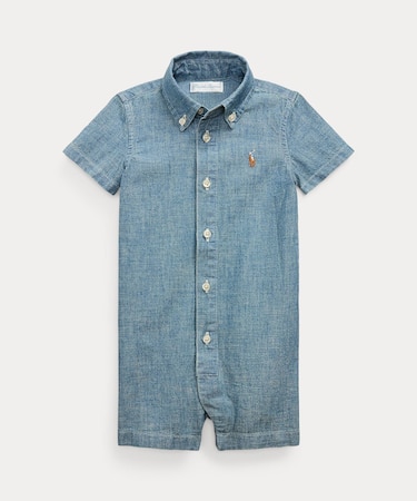 (ベビー)インディゴ コットン シャンブレー ショートオール