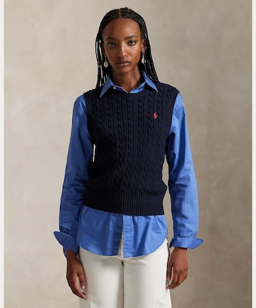 ケーブルニット コットン セーター ベスト