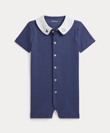 (ベビー)エンブロイダリー コットン インターロック ショートオール