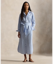 ベルテッド ストライプド コットン シャツドレス