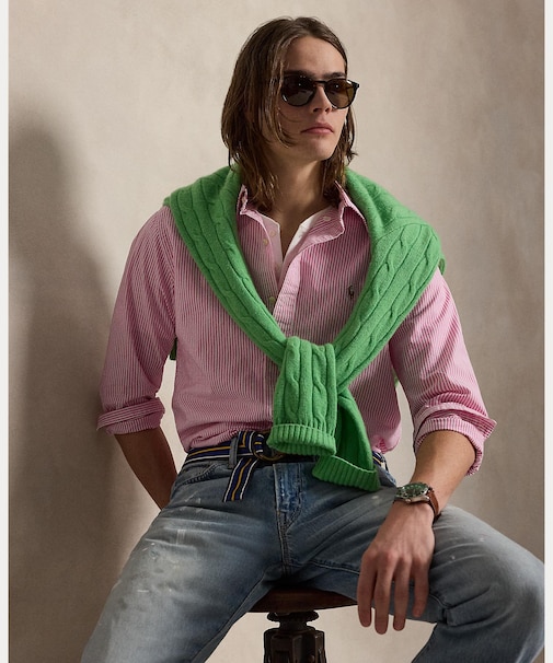 クラシック フィット ストライプド シアサッカー シャツ