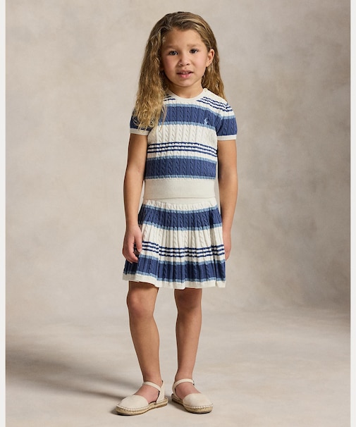 (ガールズ 2才~6才)ストライプド ケーブル コットン セーター & スカート