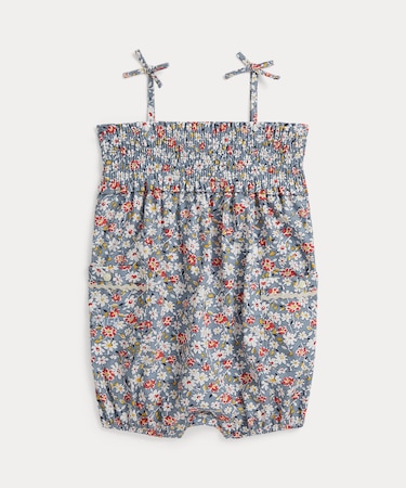(ベビー)フローラル スモックド コットン バブル ショートオール