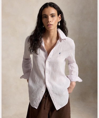 クラシック フィット ストライプド リネン シャツ