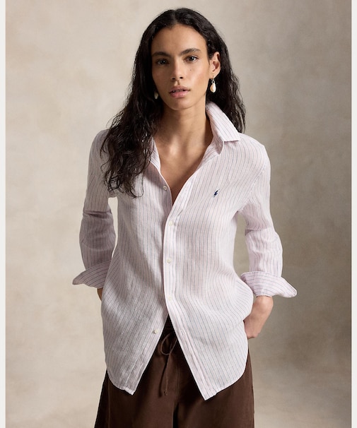 クラシック フィット ストライプド リネン シャツ